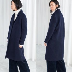 Navy Wool Blend Cocoon Coat 